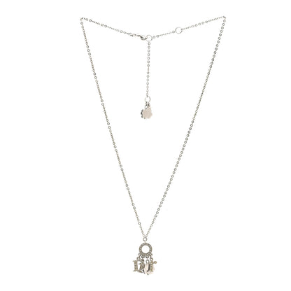 Christian Dior Metal Crystal Logo Clover Necklace Silver 3 of 6