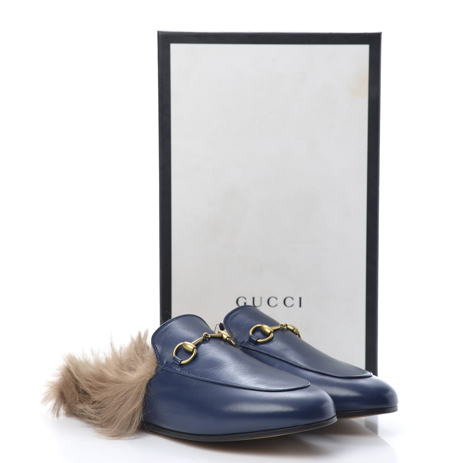 Gucci Malaga Kid Fur Womens Princetown Slippers 38.5 Blue Agata 8 of 8