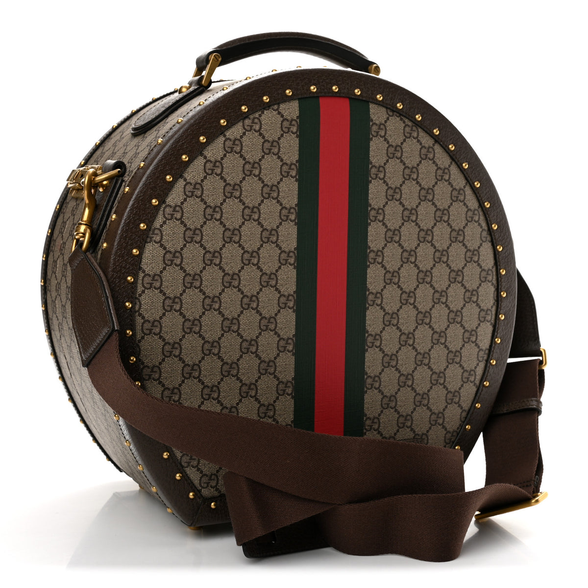 GG Supreme Monogram Textured Dollar Calfskin Web Small Savoy Hat Box Beige Ebony New Acero
