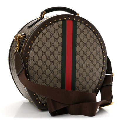 Gucci GG Supreme Monogram Textured Dollar Calfskin Web Small Savoy Hat Box Beige Ebony New Acero 2 of 8