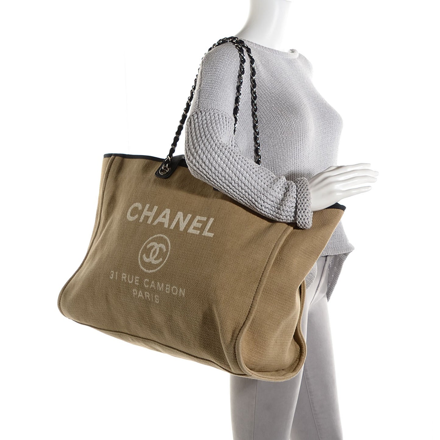 Canvas Deauville Large Tote Beige Black