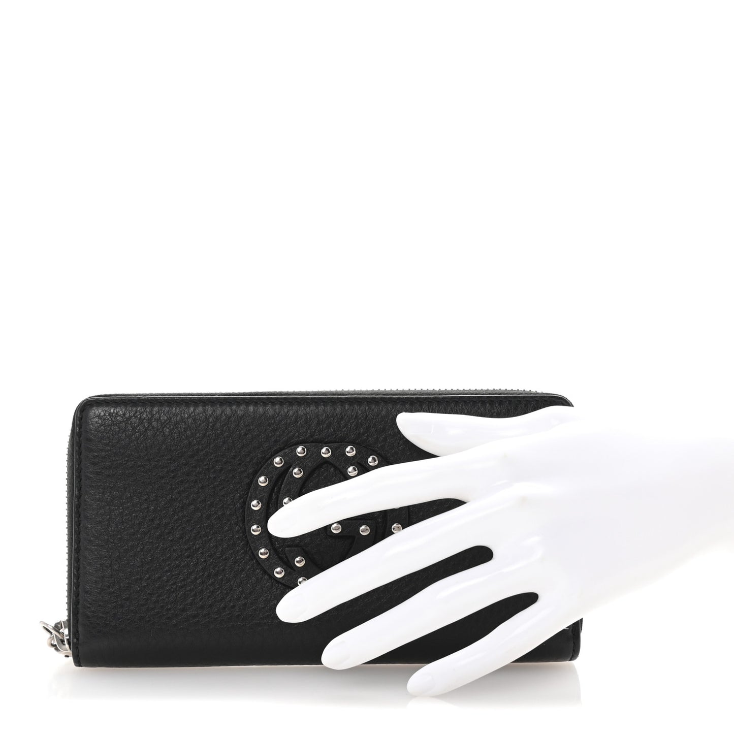 Pebbled Calfskin Studded Soho Zip Around Wallet Black