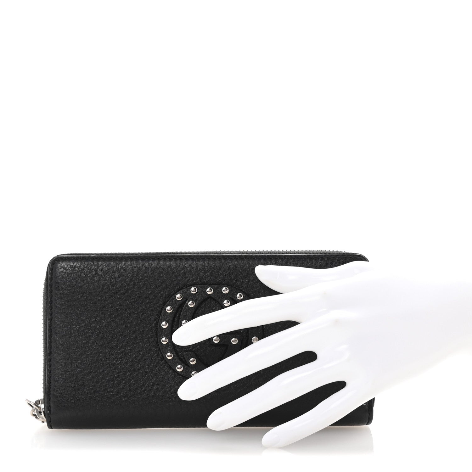 Gucci Pebbled Calfskin Studded Soho Zip Around Wallet Black 2 of 7