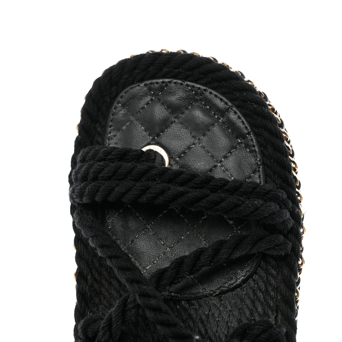 Lambskin Cord Chain CC Sandals 36 Black