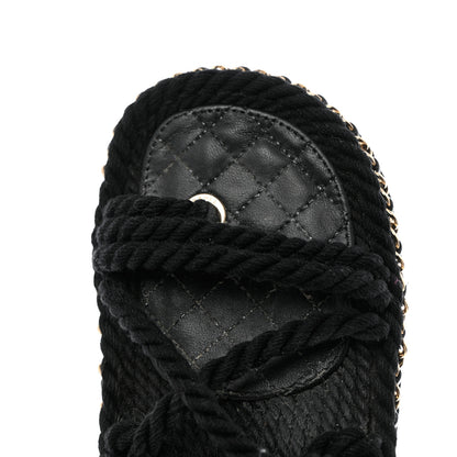 Chanel Lambskin Cord Chain CC Sandals 36 Black 11 of 12