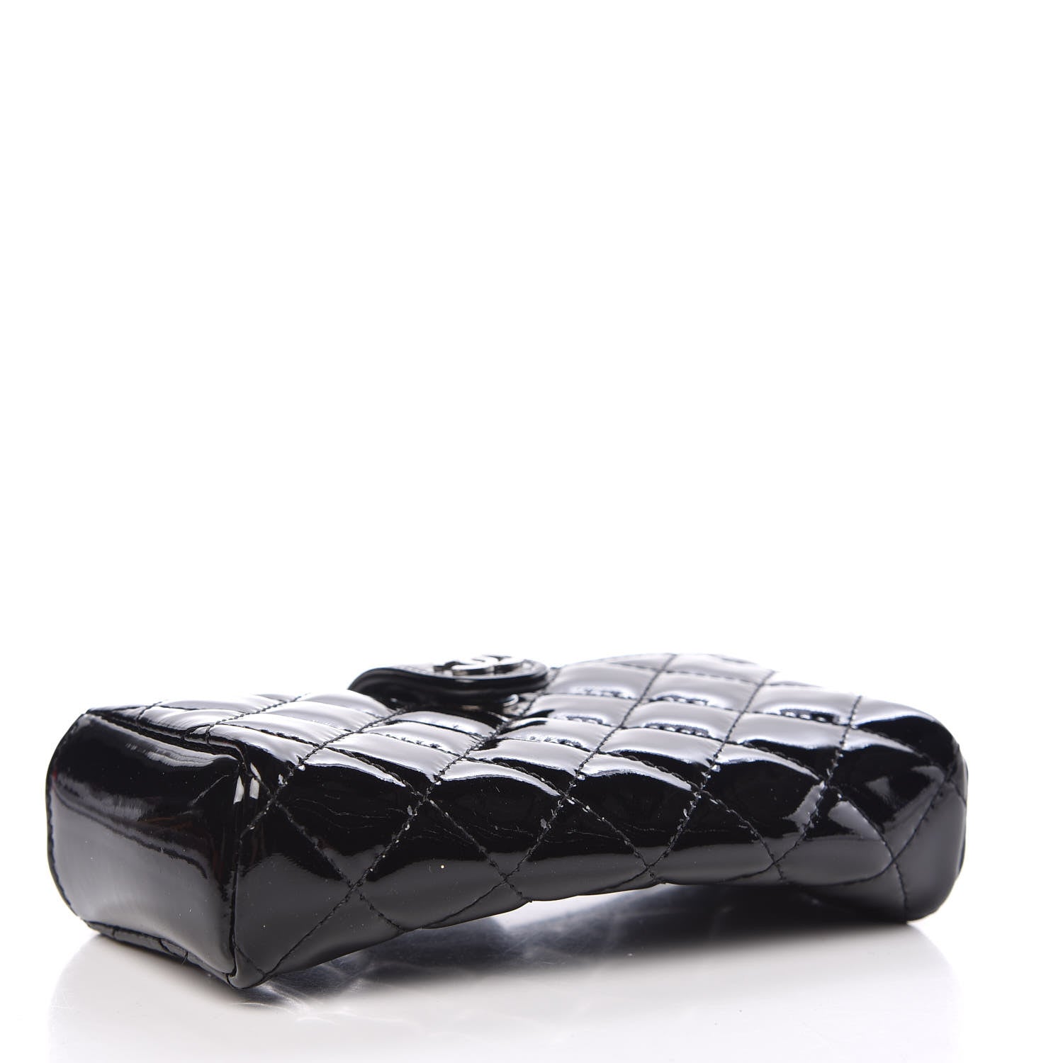 Chanel Patent Quilted Mini Phone Holder Clutch Black 4 of 8