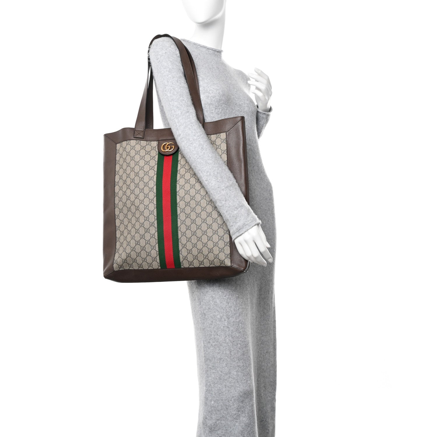 Gucci GG Supreme Monogram Web Large Ophidia Vertical Shopping Tote Brown 2 of 10
