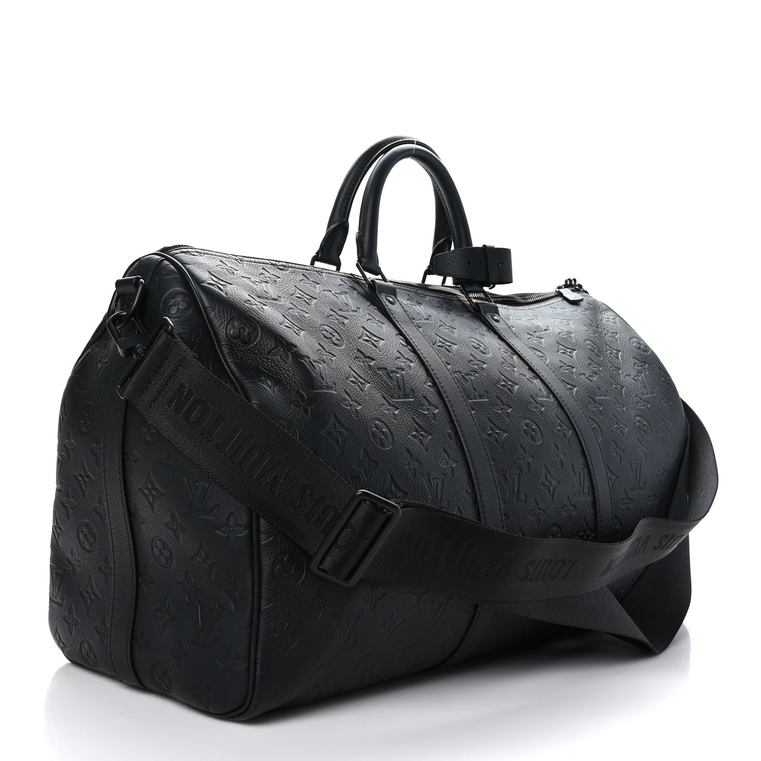 Louis Vuitton Calfskin Shadow Monogram Keepall Bandouliere 50 Black 2 of 9
