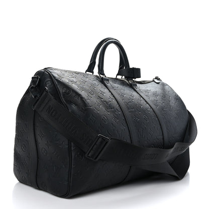 Louis Vuitton Calfskin Shadow Monogram Keepall Bandouliere 50 Black 2 of 9