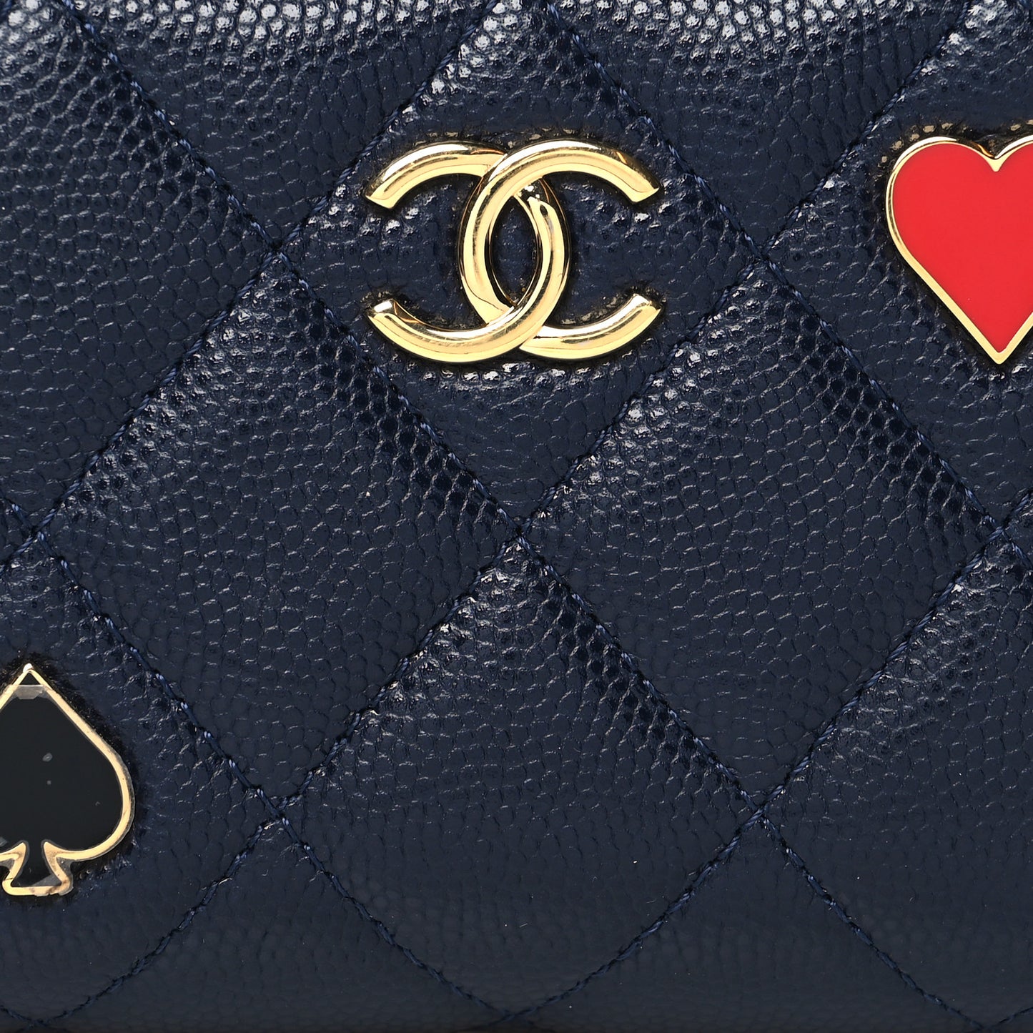 Caviar Enamel Coco Casino Quilted Zip Coin Purse Navy Blue