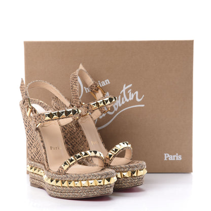 Christian Louboutin Cork Python Embossed Cataclou 140 Wedge Sandals 36 Beige 11 of 11