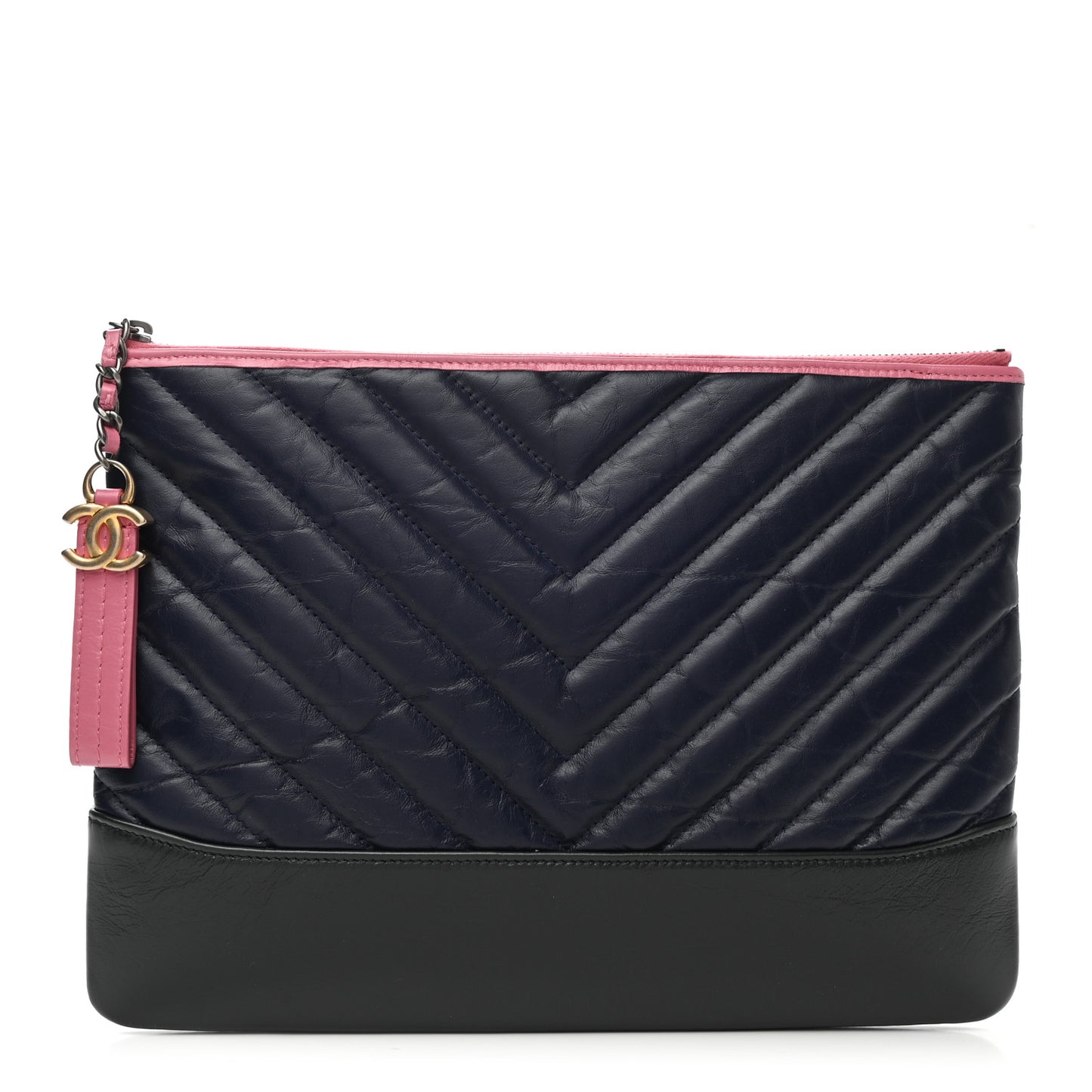 Aged Calfskin Chevron Quilted Medium Gabrielle Cosmetic Case Pink Navy Black