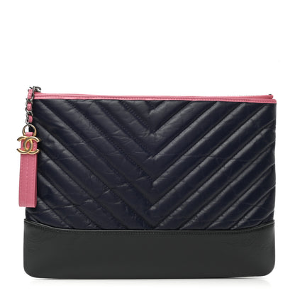 Chanel Aged Calfskin Chevron Quilted Medium Gabrielle Cosmetic Case Pink Navy Black 1 of 7