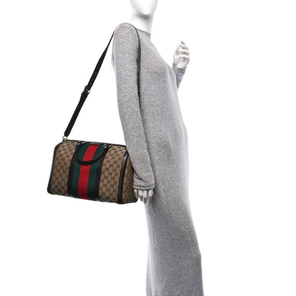 Gucci Monogram Selleria Calfskin Vintage Web Medium Boston Beige Ebony Cocoa 2 of 10