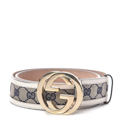 Gucci Monogram Cellarius Calfskin Interlocking G 40mm Belt Beige Blue Off White 1 of 8
