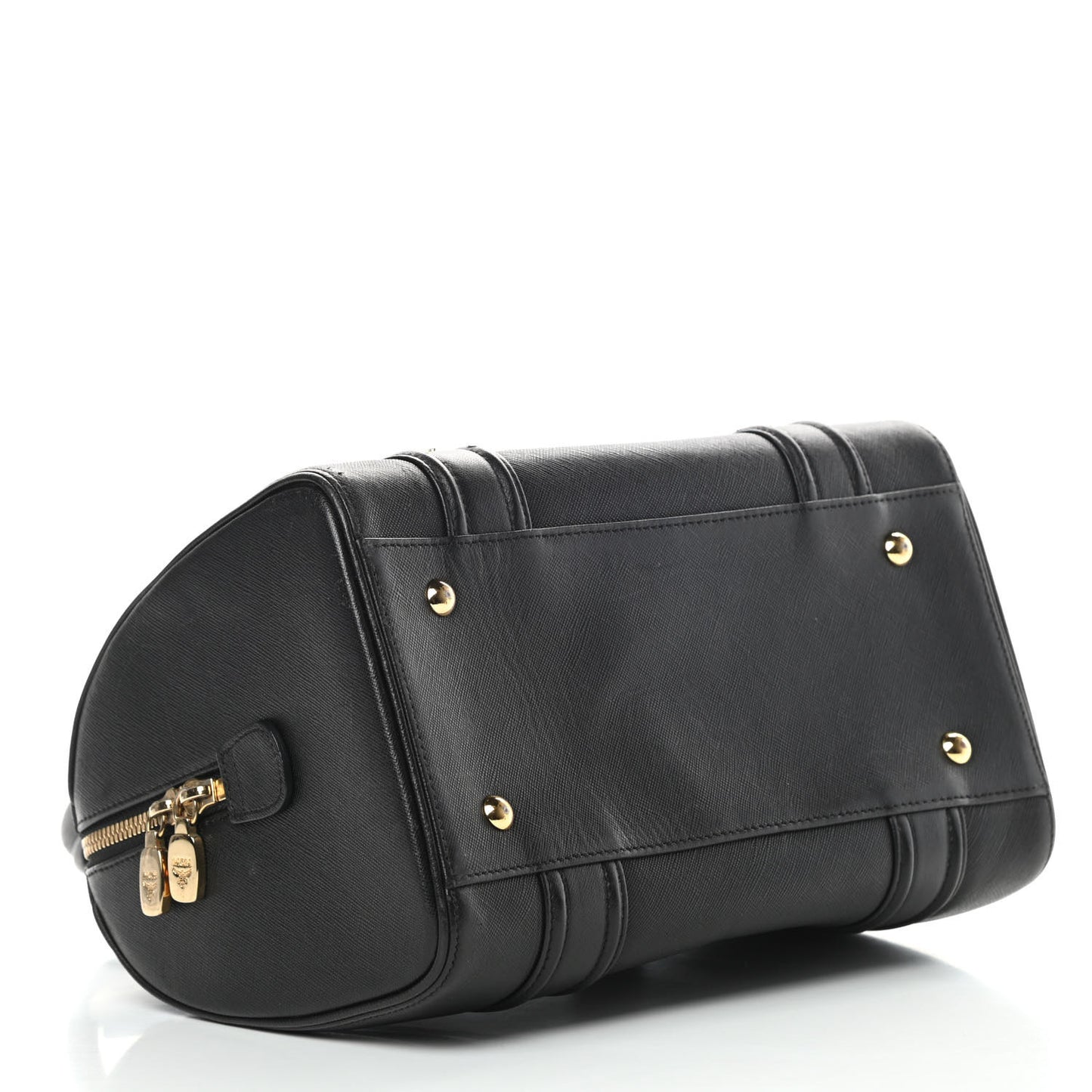 Grained Calfskin Studded Boston Bag Black