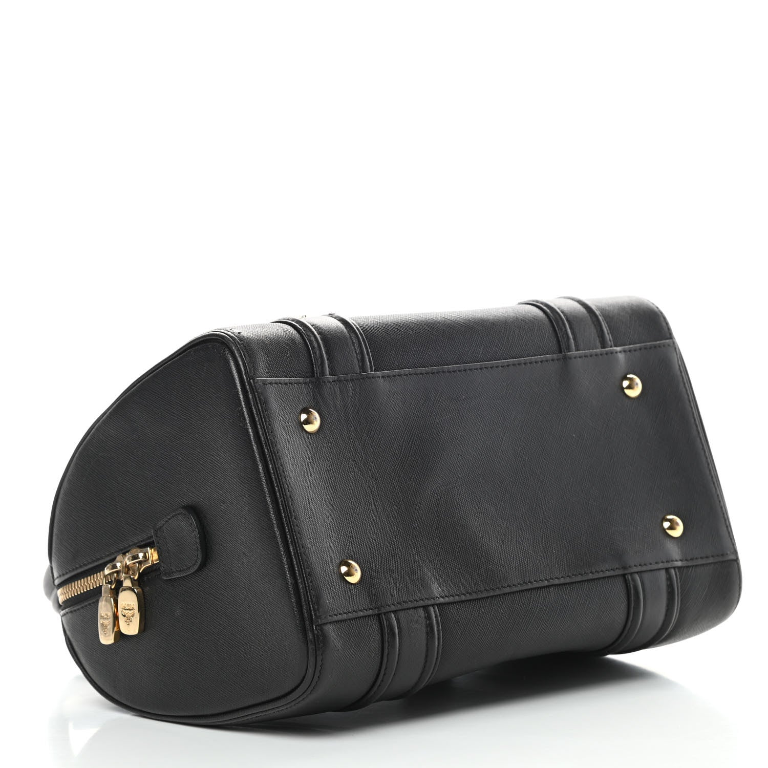 MCM Grained Calfskin Studded Boston Bag Black 4 of 14
