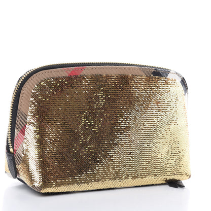 Burberry House Check Sequin Peyton Pouch Bag Gold Black 3 of 9