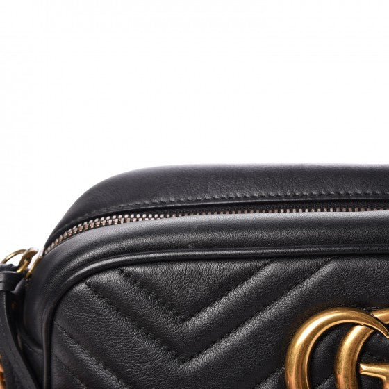 Calfskin Matelasse Small GG Marmont Chain Shoulder Bag Black