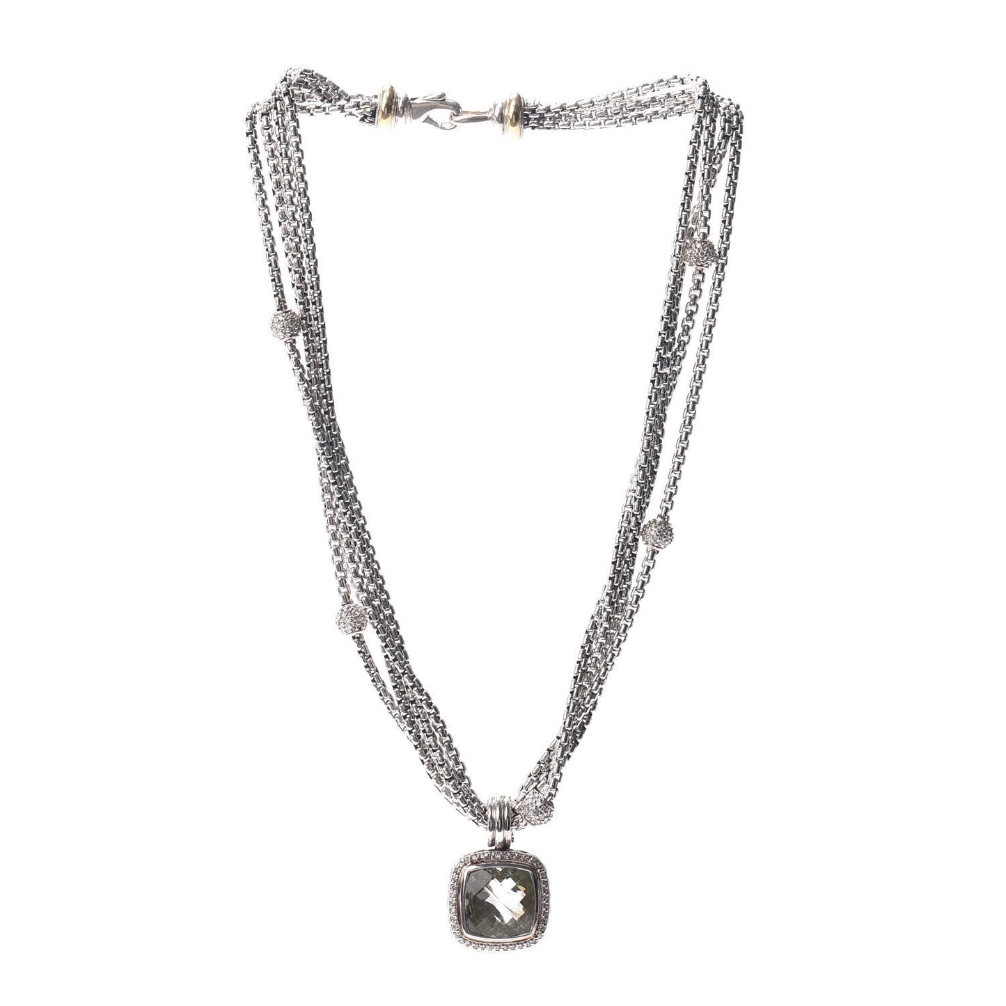 Sterling Silver Diamond Prasiolite Multi Strand 20mm Albion Pendant Necklace