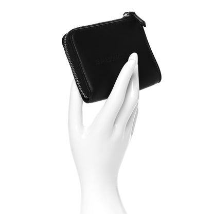 Balenciaga Calfskin Perforated Logo Zip Compact Wallet Black 2 of 9