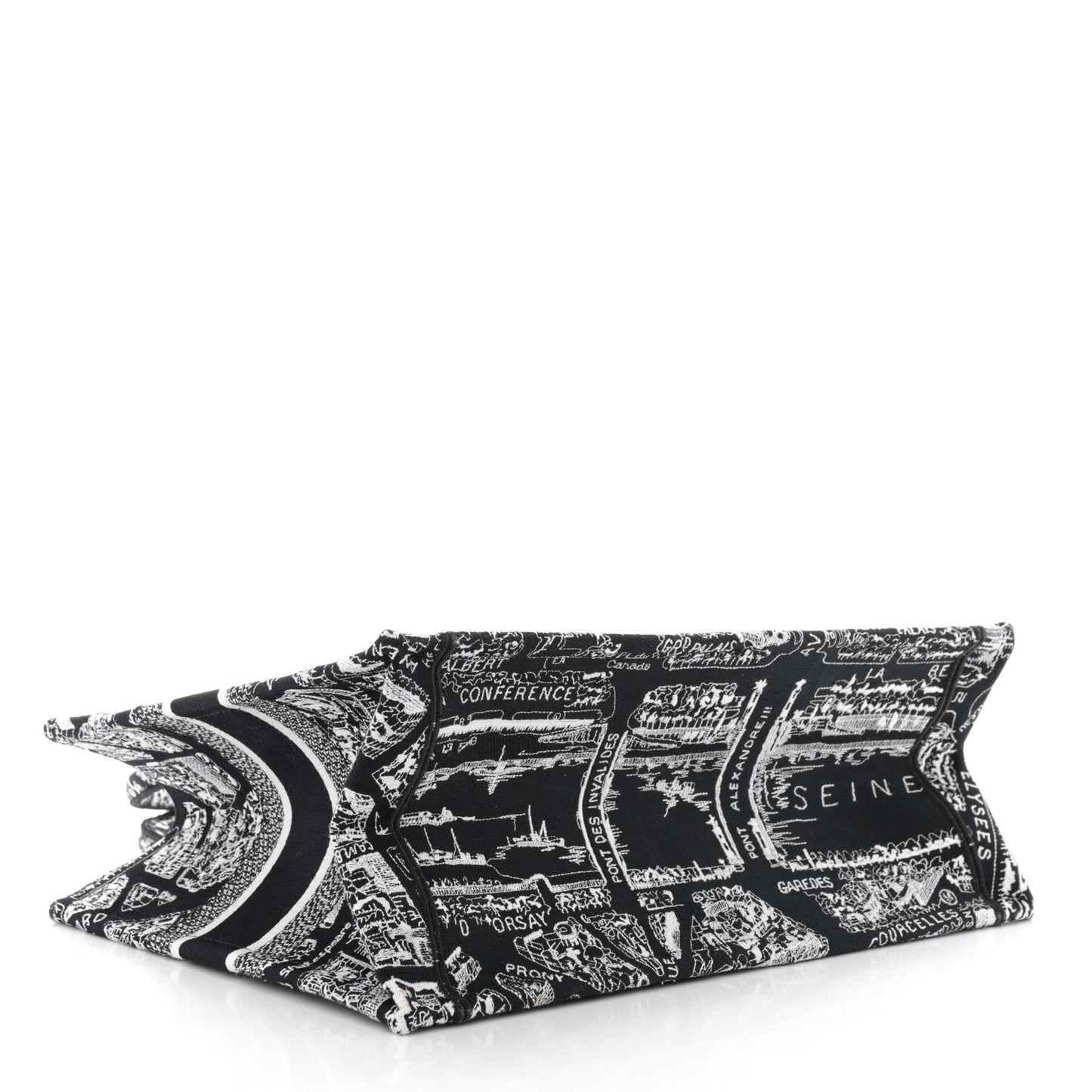 Canvas Embroidered Medium Plan De Paris Book Tote Black White