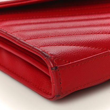 Saint Laurent Grain De Poudre Matelasse Chevron Monogram Chain Wallet New Red 9 of 21