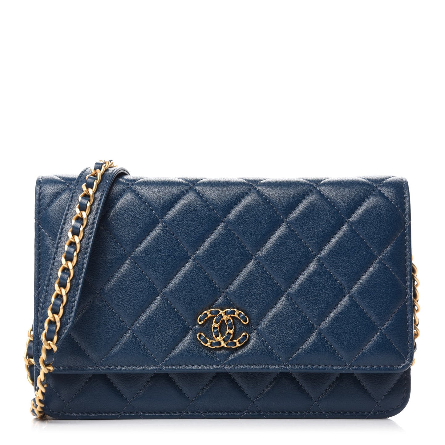 Lambskin Quilted Infinity Wallet On Chain WOC Blue