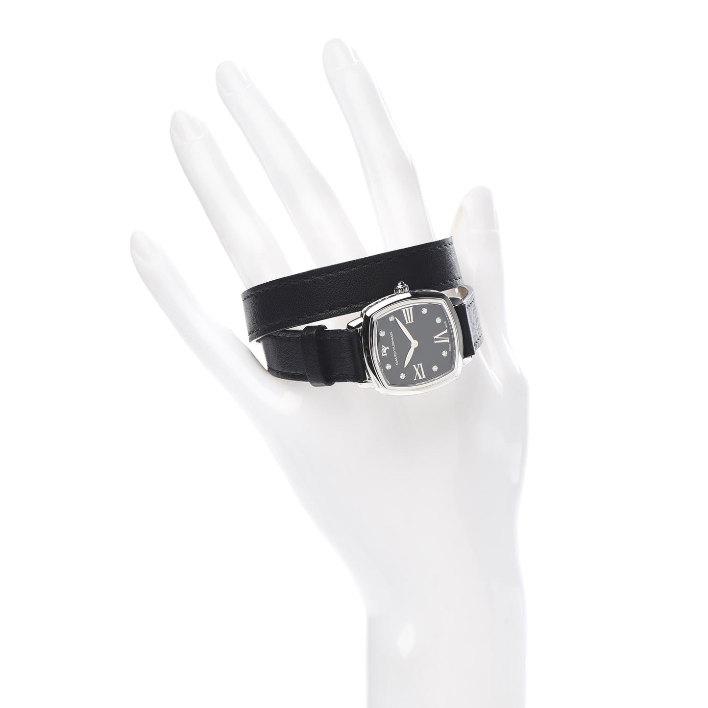 Stainless Steel Calfskin Diamond 27mm Albion Wrap Quartz Watch Black