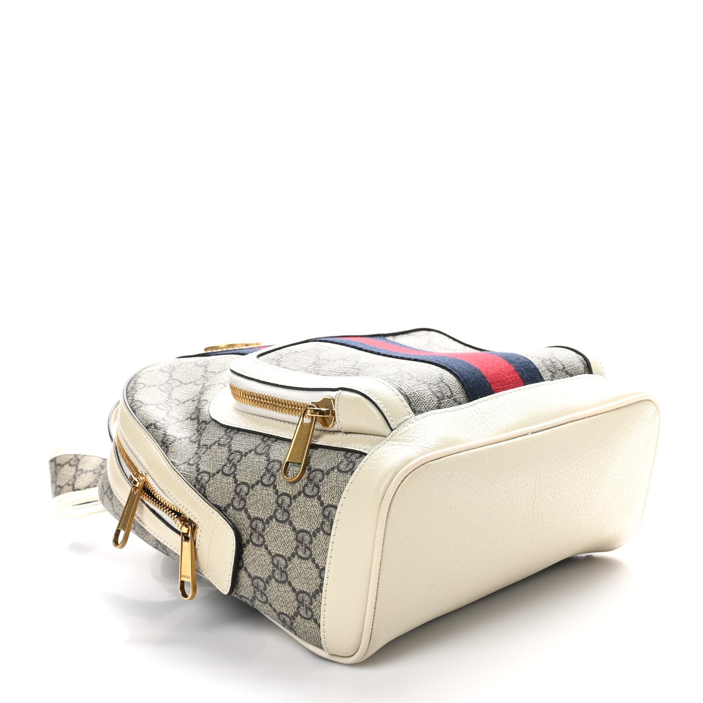 GG Supreme Monogram Textured Calfskin Web Small Ophidia Day Backpack Beige Ebony Mystic White