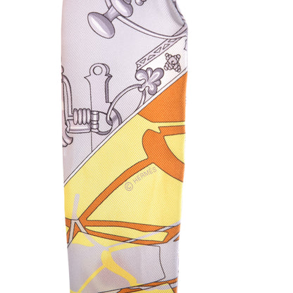 Hermes Silk Caleche Mors Et Bouteilles Twilly Ocre Gris Jaune Vif 3 of 4