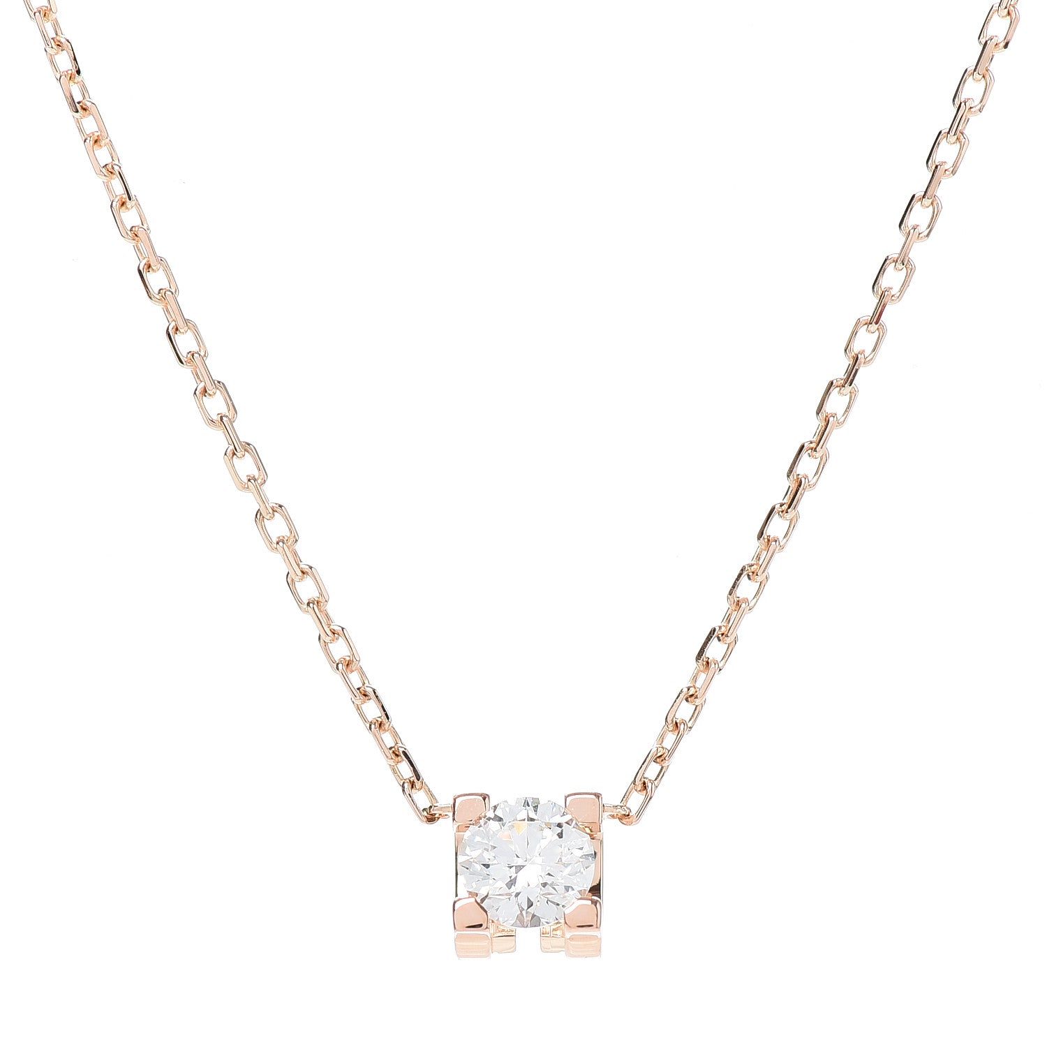 Cartier 18K Pink Gold Diamond .18ct C De Pendant Necklace 4 of 5