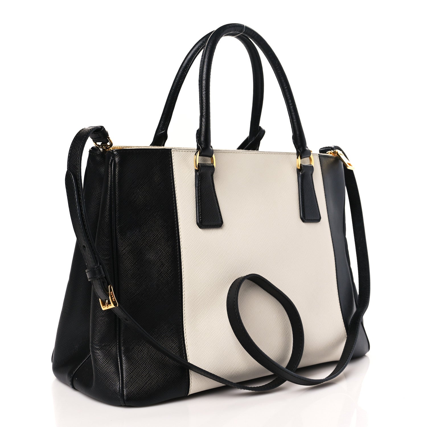 Prada Saffiano Lux Colorblock Medium Galleria Double Zip Tote Black Talco 3 of 12