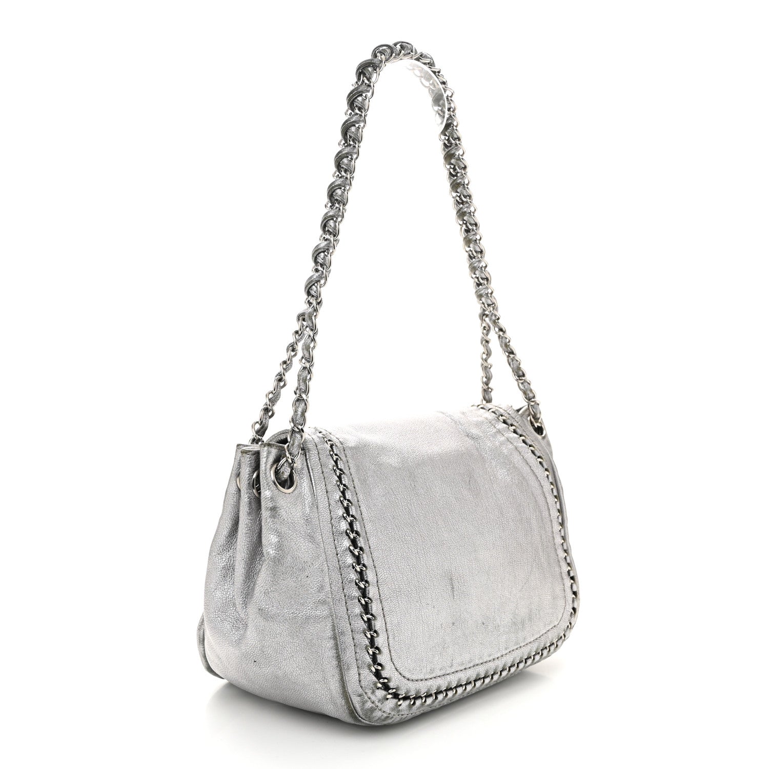 Chanel Metallic Deerskin Luxe Ligne Flap  Silver 3 of 12