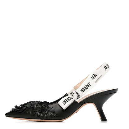 Christian Dior Lambskin Ribbon Flower Embroidered J'Adoir Slingback 65mm Pumps 37 Black 1 of 4