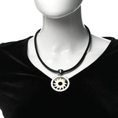 Bulgari 18K Yellow Gold Stainless Steel Calfskin Tondo Sun Pendant Necklace Black 2 of 4