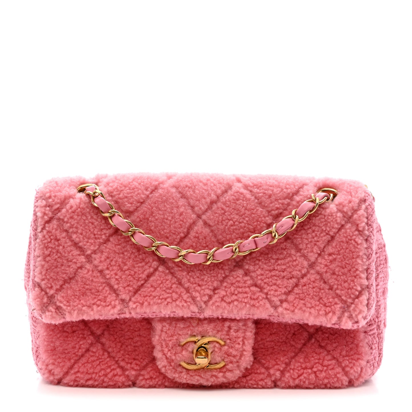 Shearling Tweed Quilted Medium Flap Bag Light Pink