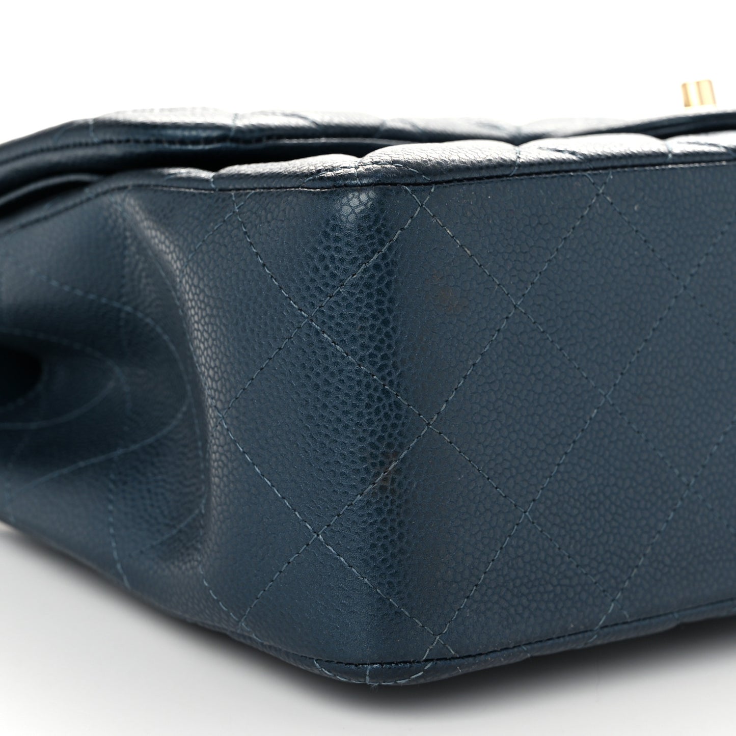 Metallic Caviar Quilted Jumbo Double Flap Dark Blue