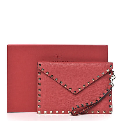 Valentino Garavani Pebbled Calfskin Medium Rockstud Envelope Flat Wristlet Pouch Red 7 of 7