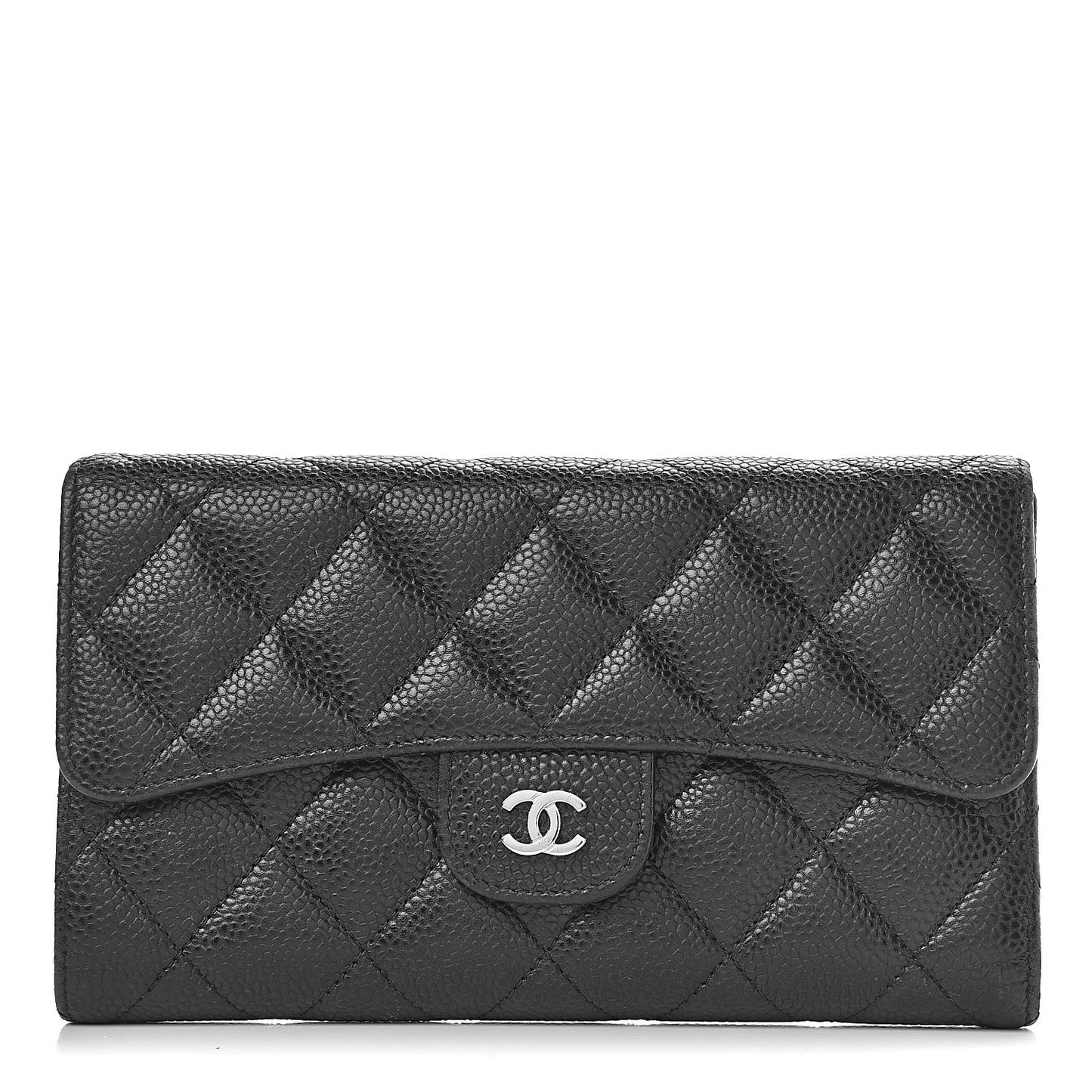 Caviar Quilted Large Flap Wallet Black