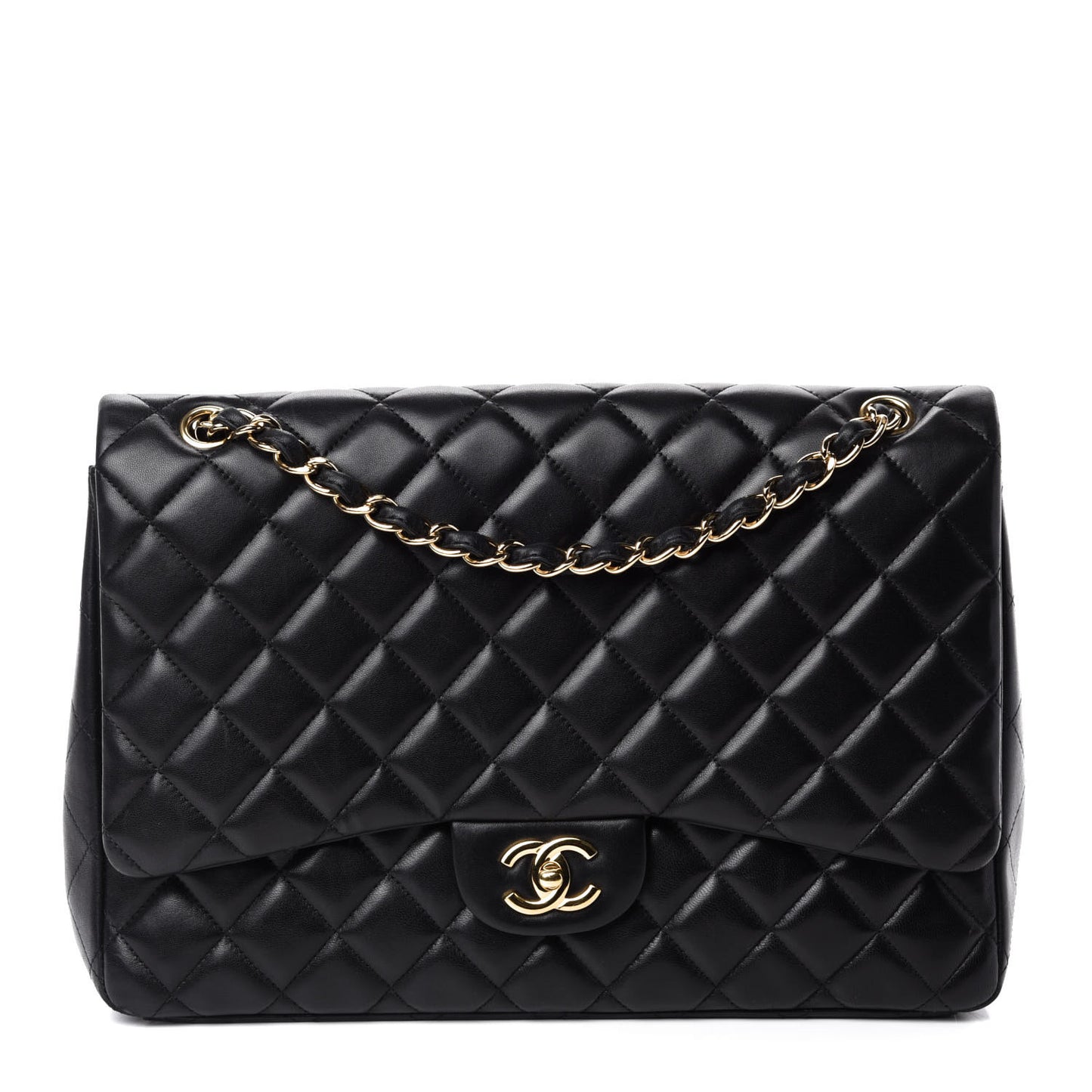 Lambskin Quilted Maxi Single Flap Black