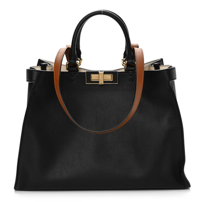 Fendi Vitello Seta Century Small Peekaboo X-Tote Black Brandy 1 of 9