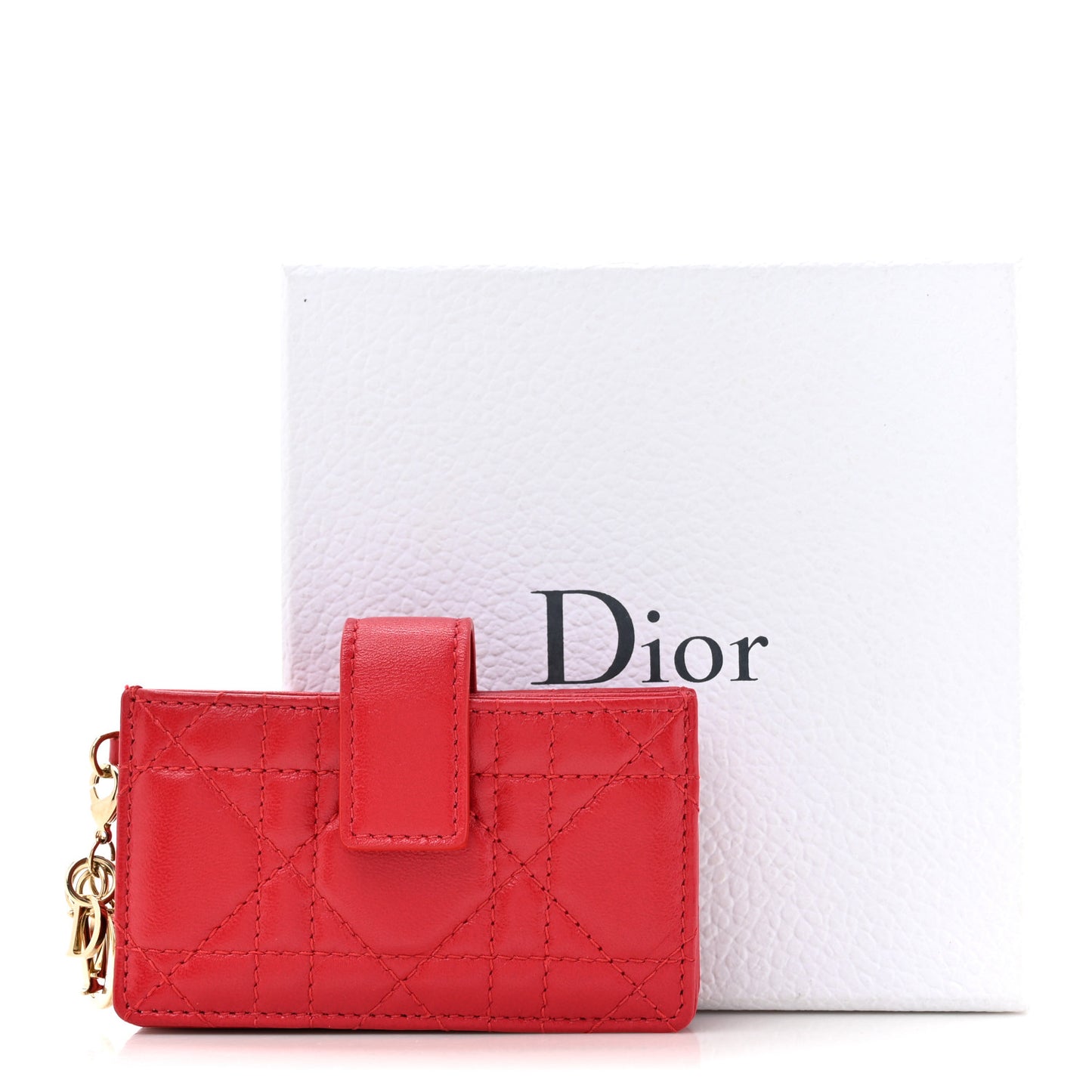Lambskin Cannage Lady Dior 5-Gusset Card Holder Red