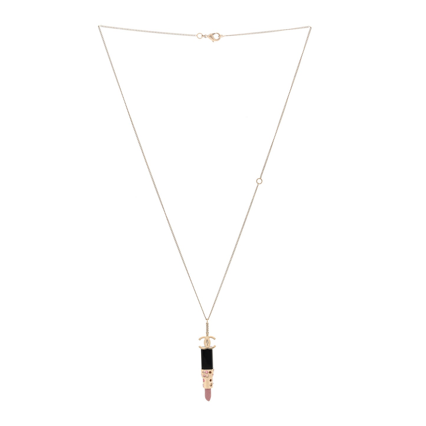 Resin Crystal Lipstick CC Necklace Gold
