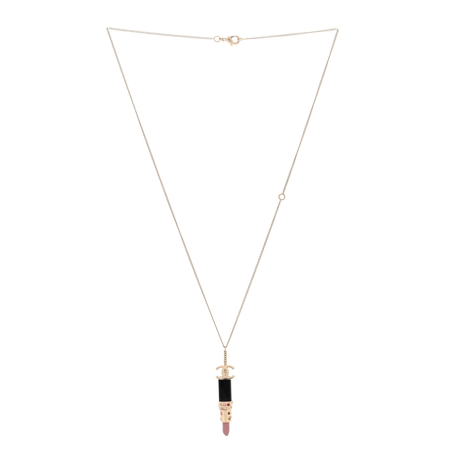 Chanel Resin Crystal Lipstick CC Necklace Gold 3 of 4