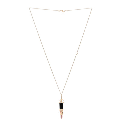 Chanel Resin Crystal Lipstick CC Necklace Gold 3 of 4