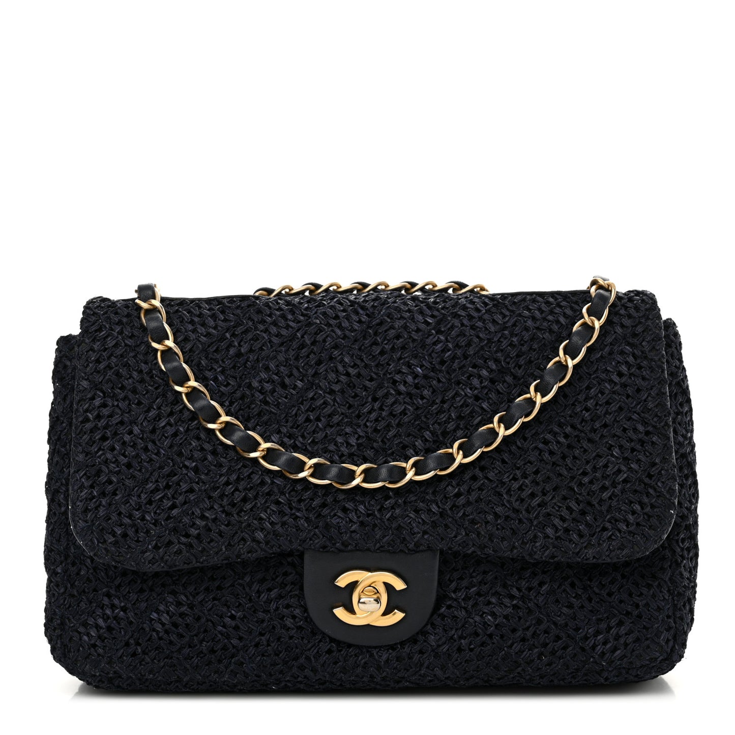 Raffia Crochet Medium Single Flap Bag Blue