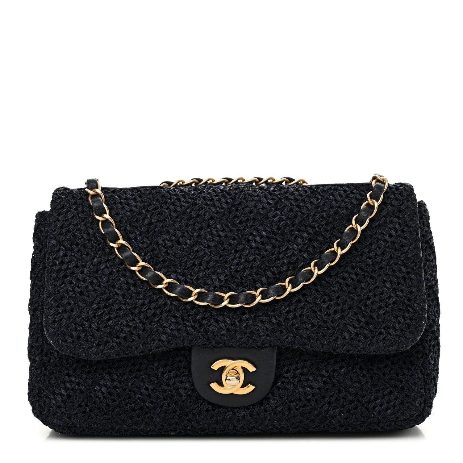 Chanel Raffia Crochet Medium Single Flap Bag Blue 1 of 14