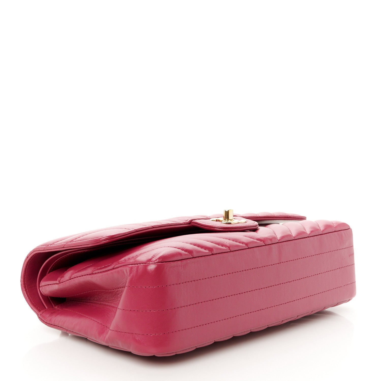 Chanel Lambskin Chevron Quilted Medium Double Flap Dark Pink 4 of 13