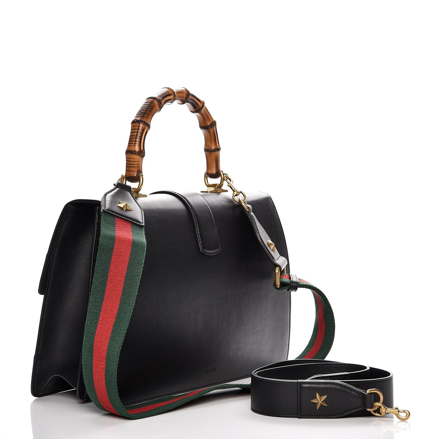 Gucci Calfskin Bamboo Web Large Dionysus Top Handle Bag Black Bright Evergreen Hibiscus Red 11 of 12